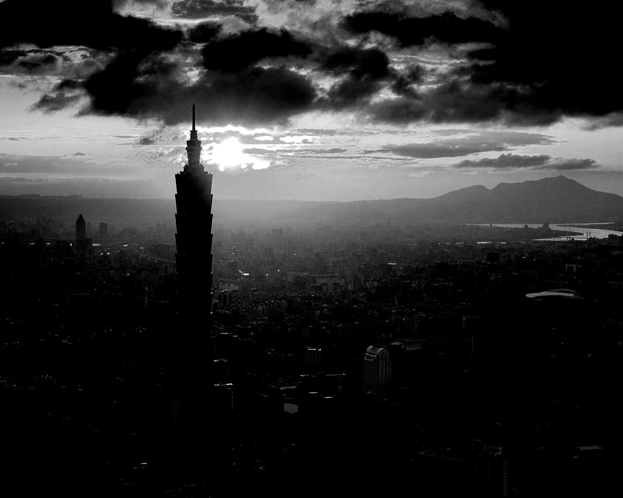 Башня на закате обои