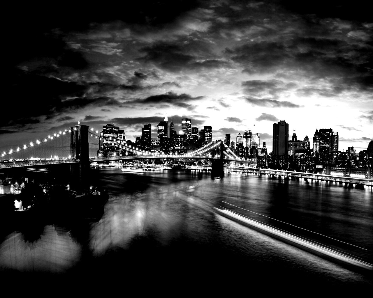 Мост в Нью-Йорке ночью обои