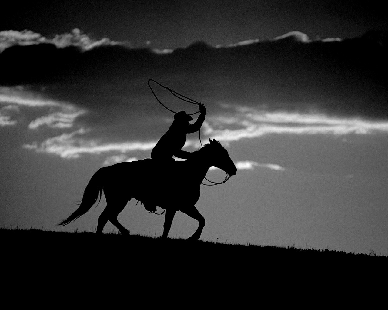 Силуэт ковбоя на закате обои