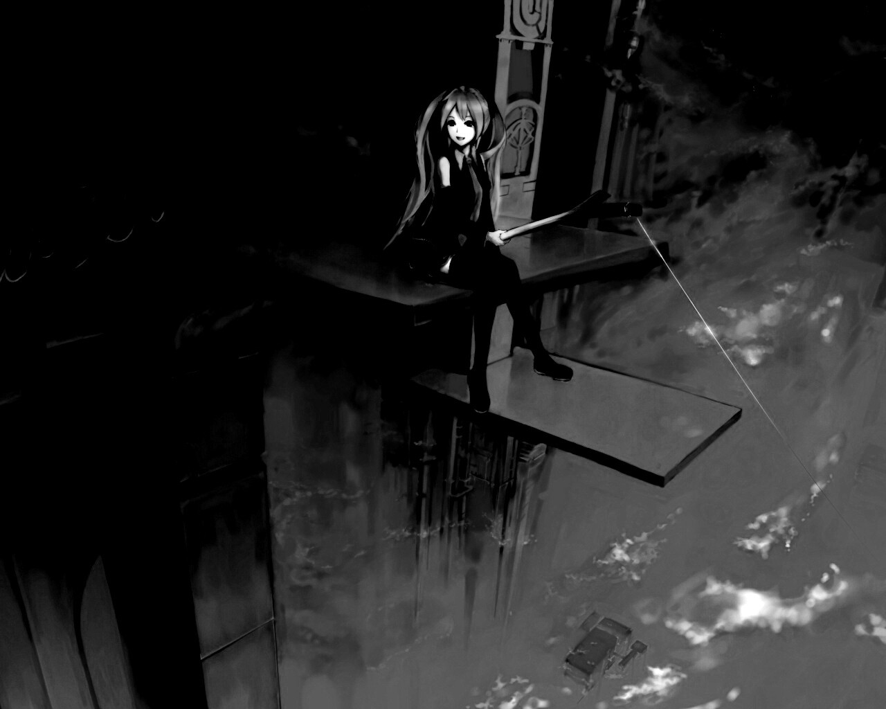 Хатсуне Мику с удочкой обои