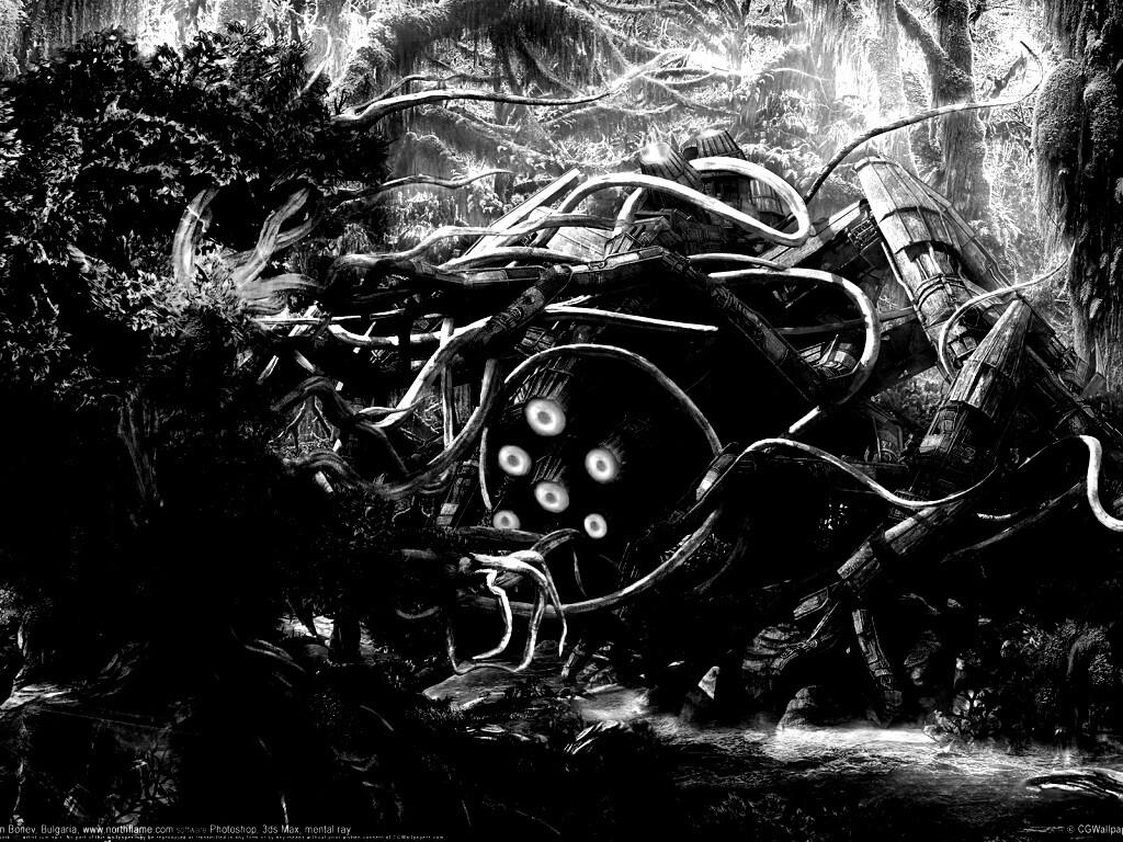 Космический корабль в джунгялх обои