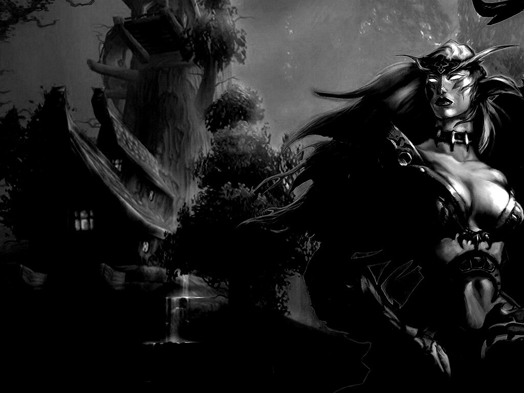 Тёмная эльфика в лесу обои