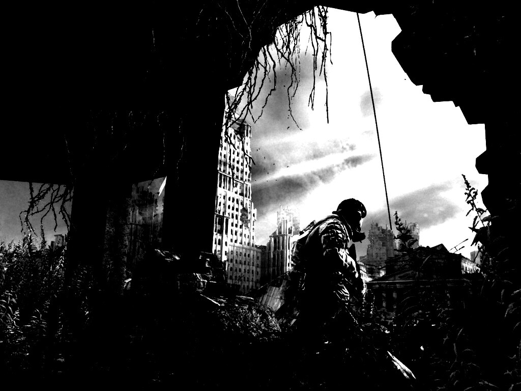 Сталкер в проломе стены обои