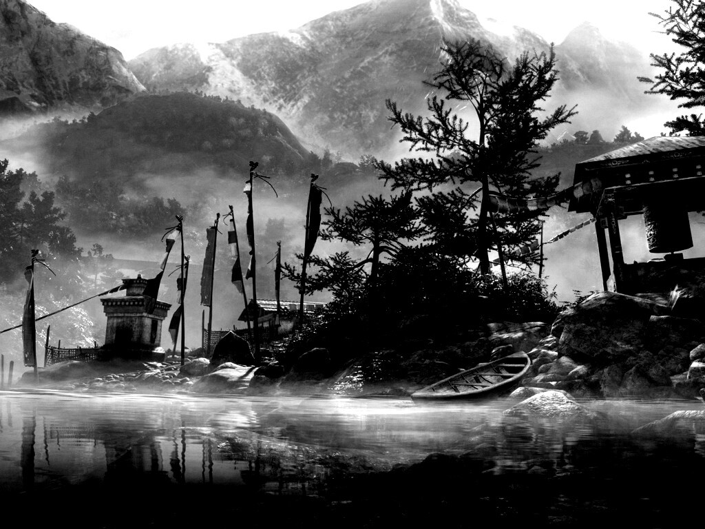 Каменистый берег в тумане обои