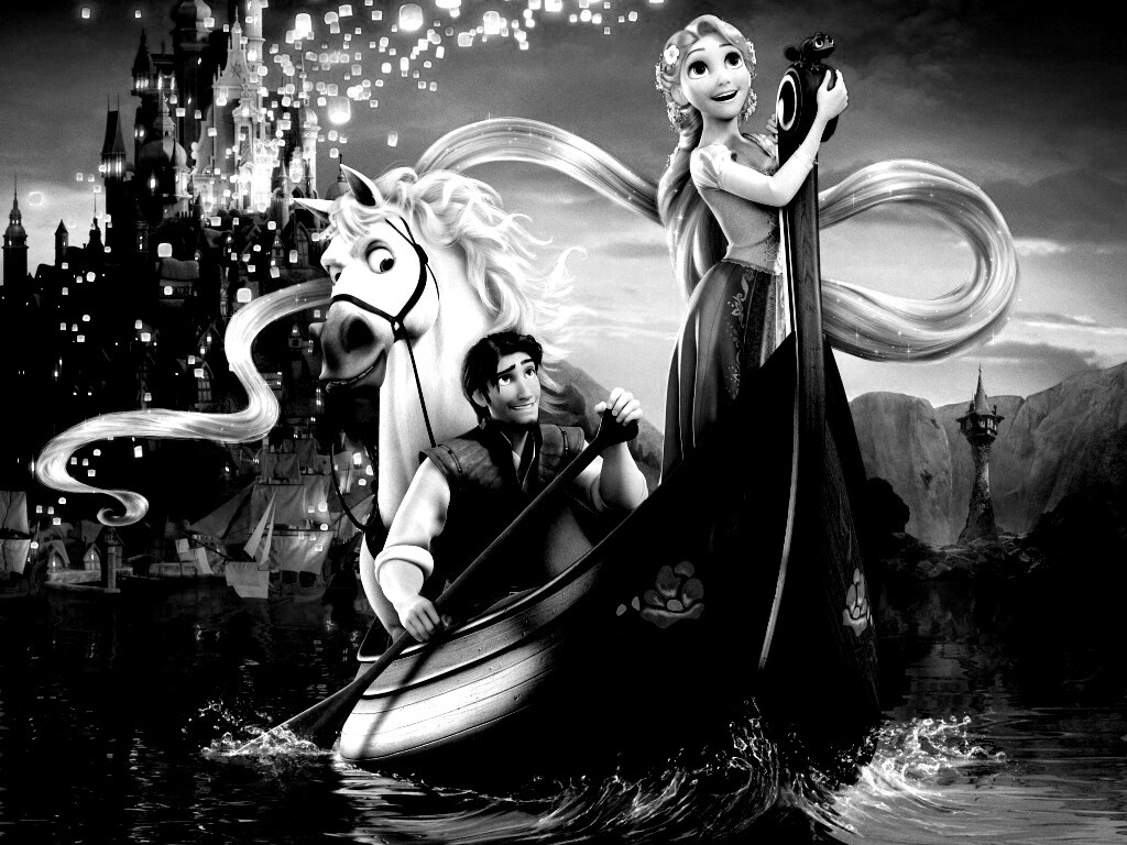 Рапунцель и Флин на лодке обои