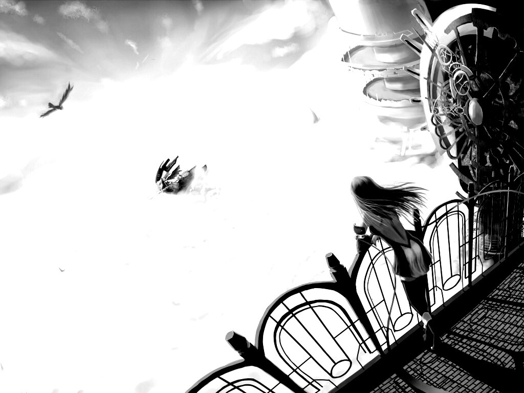 Девушка в городе над облаками обои