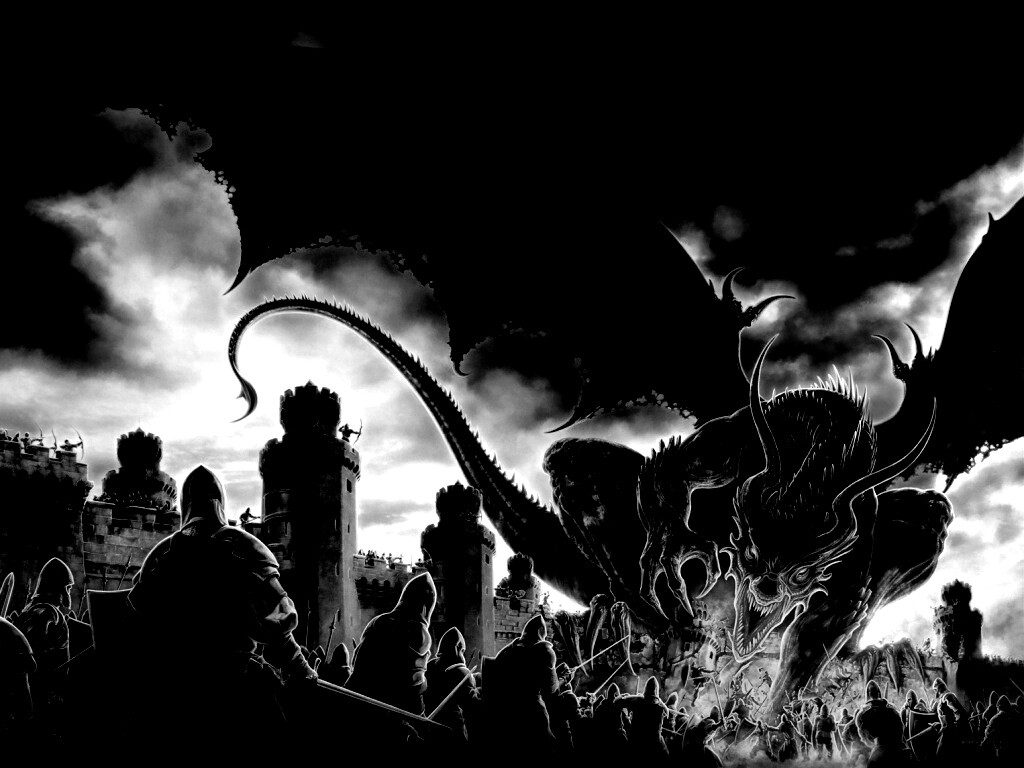 Дракон нападает на замок обои