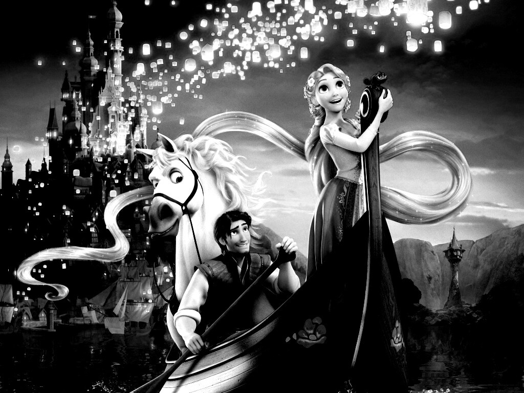 Рапунцель принц и конь в лодке обои
