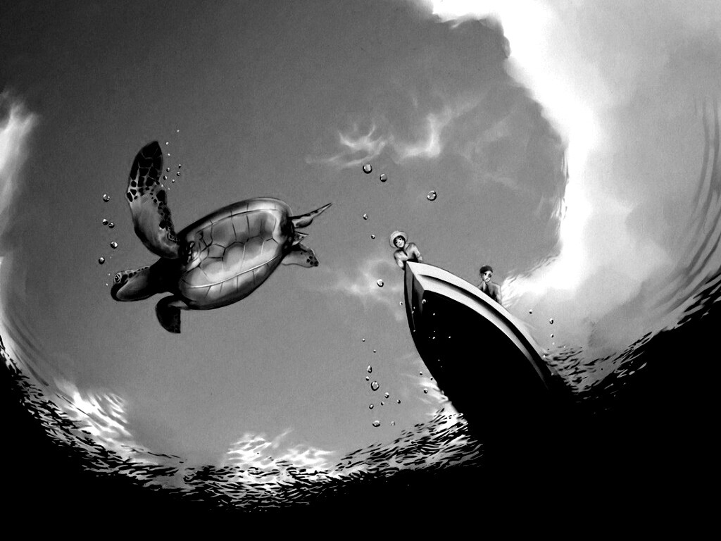 Катер и водная черепаха обои