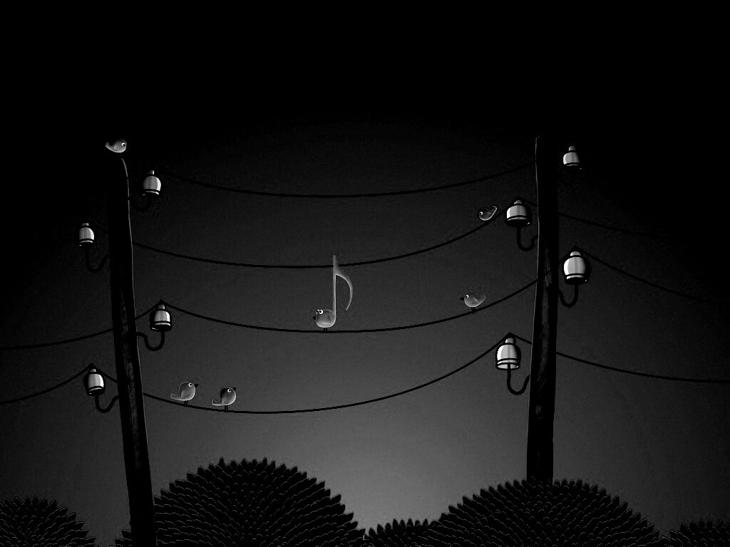 Нотка и птички на проводах обои