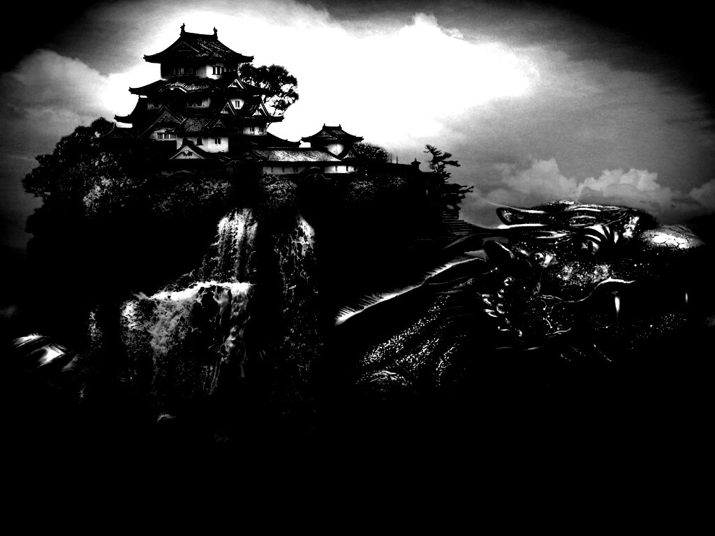 Золотая черепаха и китайская пагода в океане обои