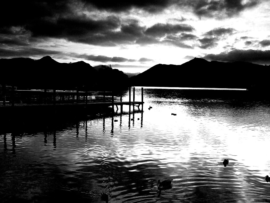 Причал на озере и утки обои