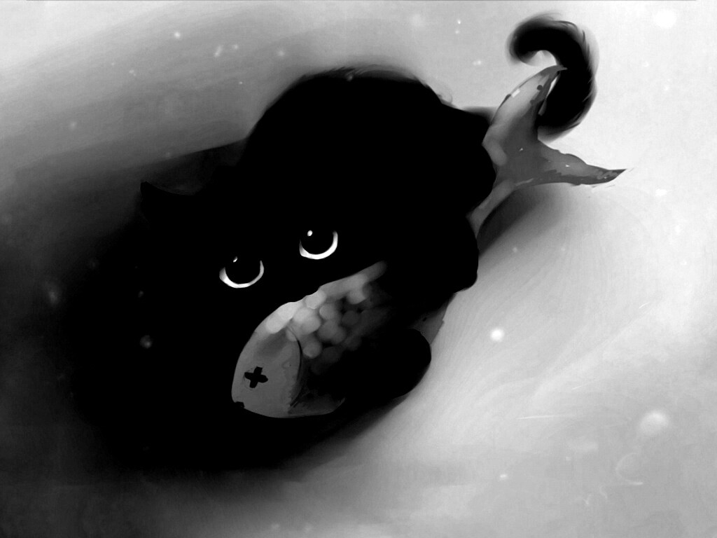 Кот с рыбкой обои