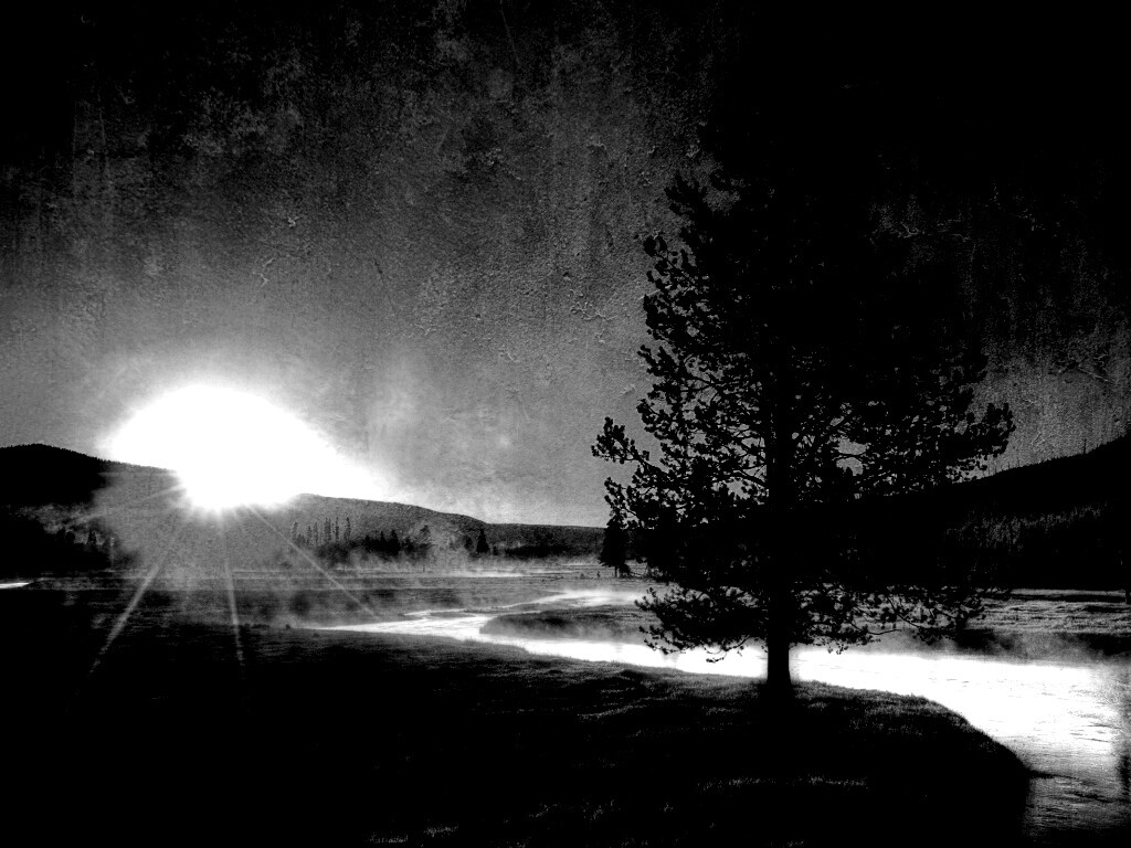 Закат за речкой обои