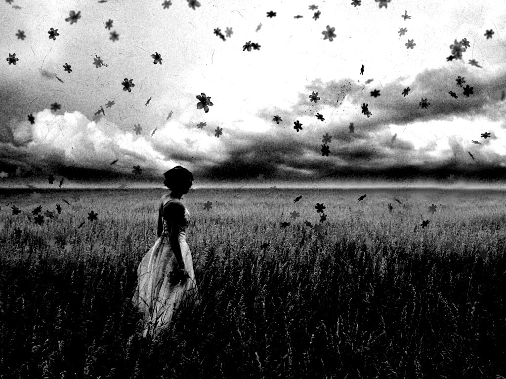 Грустная девушка в поле травы обои