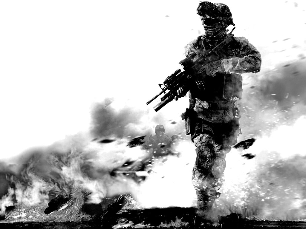 Солдат на фоне огня обои