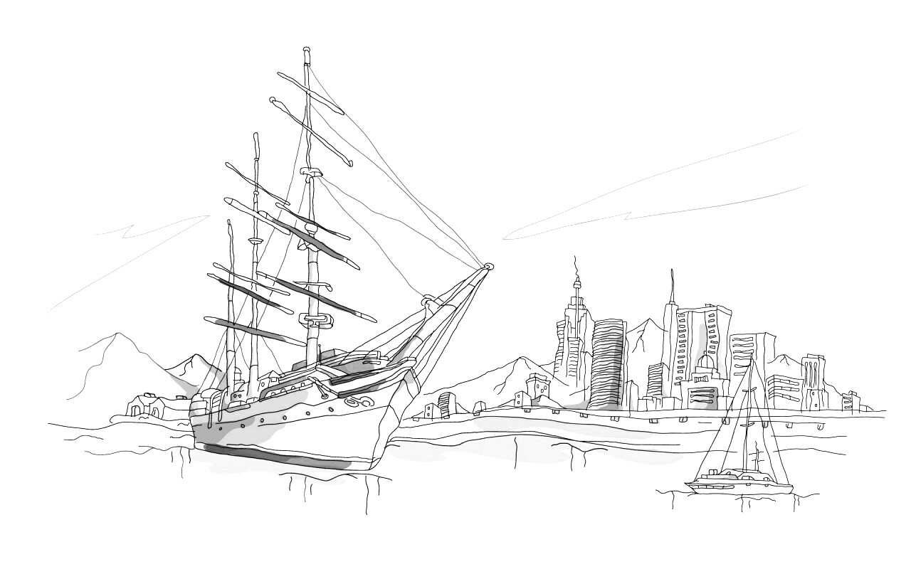 Парусник у города обои