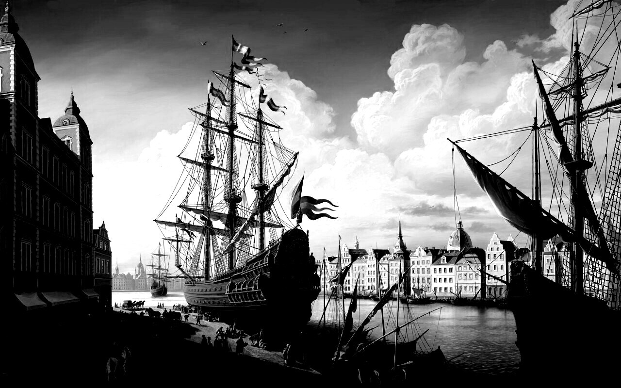 Парусник на набережной обои