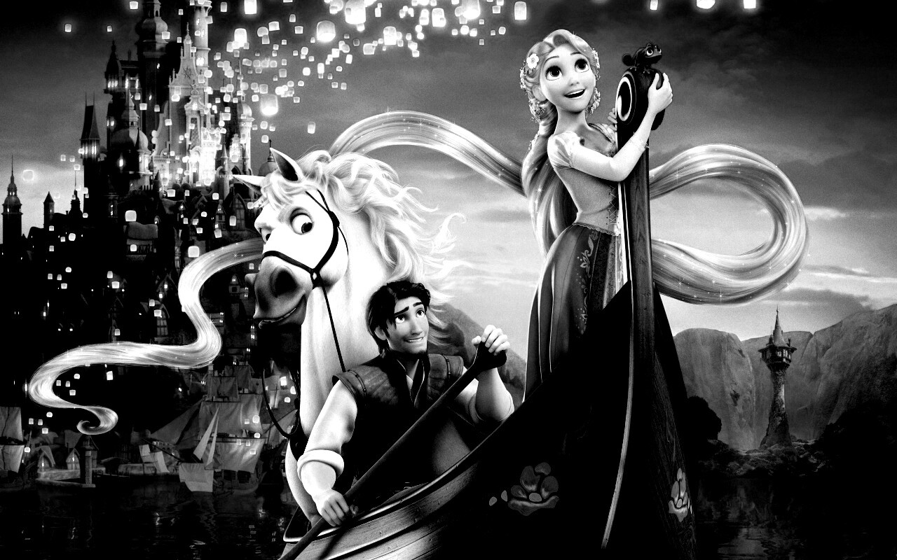 Рапунцель и Флин на лодке обои