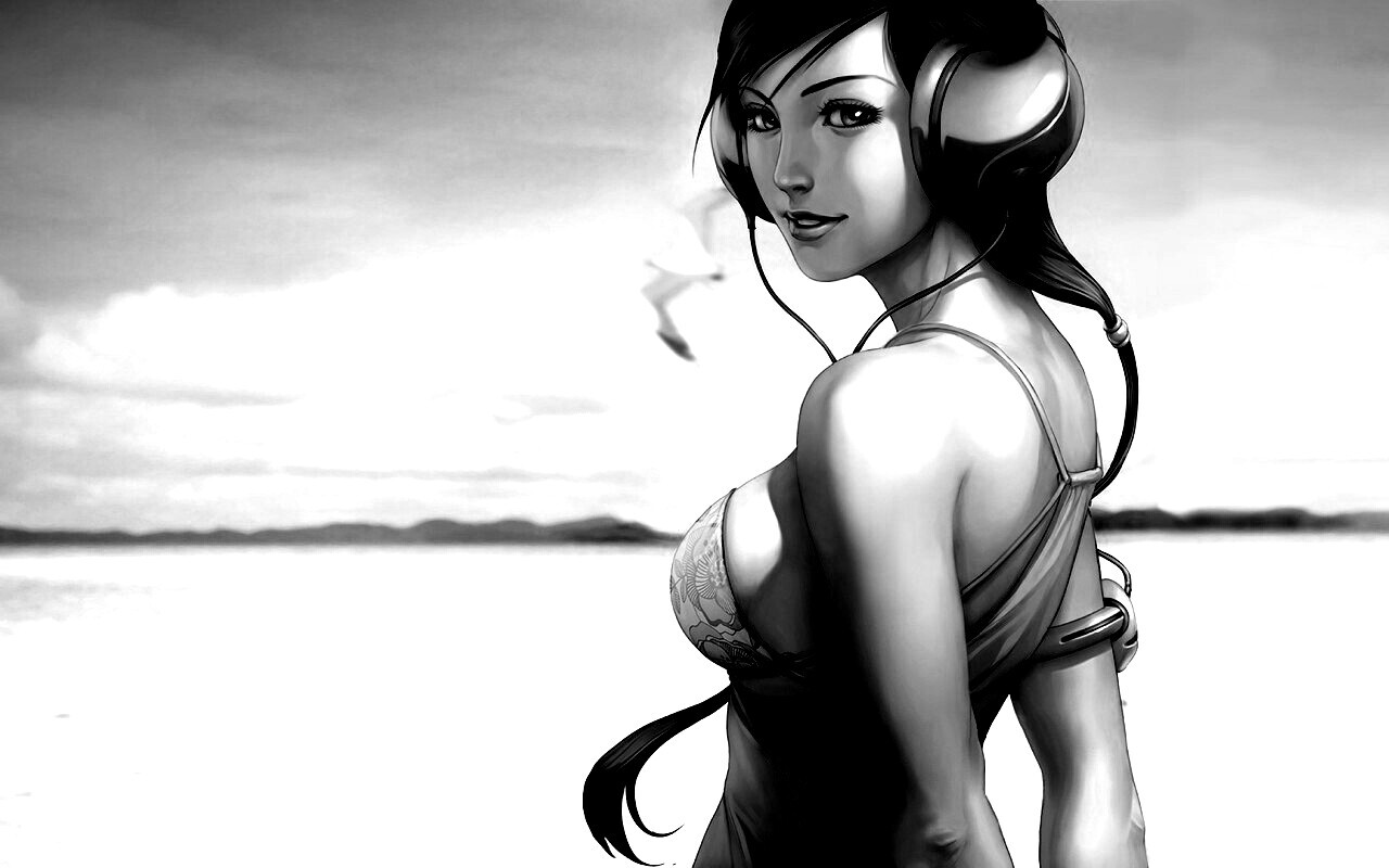 Девушка в наушниках обои