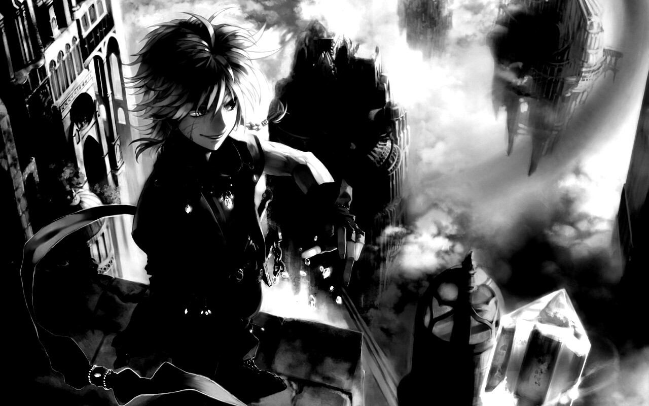 Анимешный парень с горстью кристаллов обои