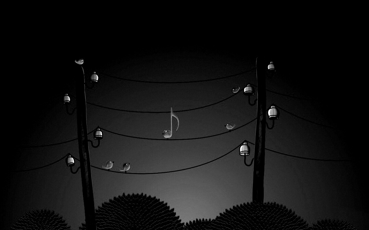 Нотка и птички на проводах обои