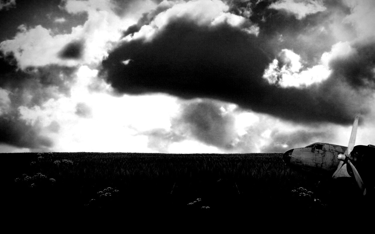 Старый ржавый самолет на лугу обои