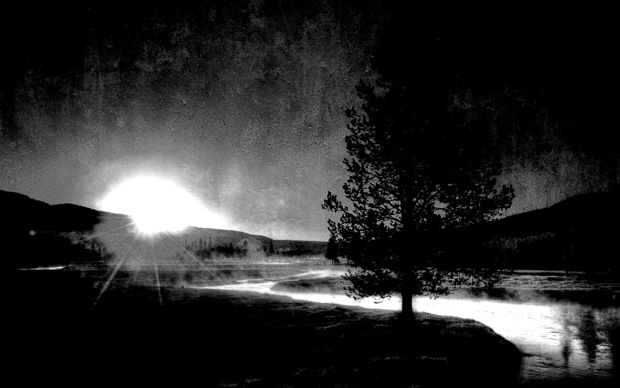 Закат за речкой обои