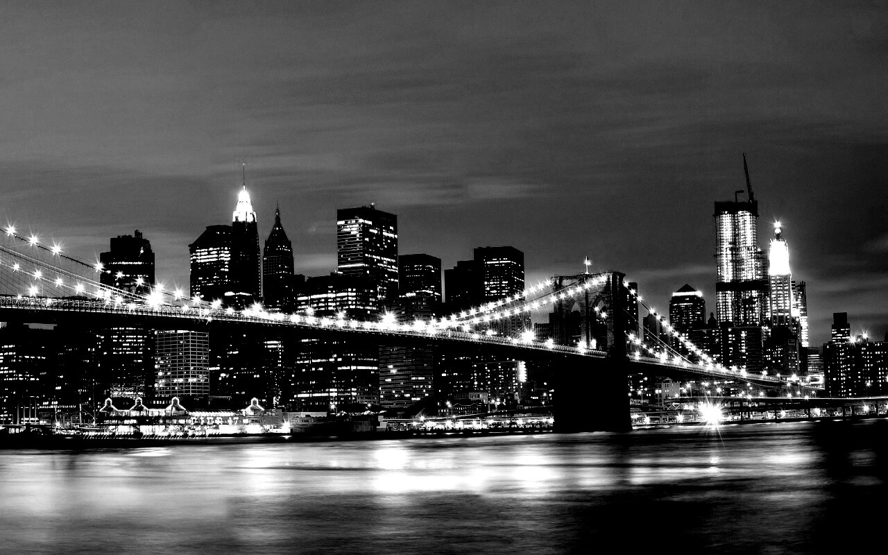 Бруклинский мост на фоне ночного Нью-Йорка обои