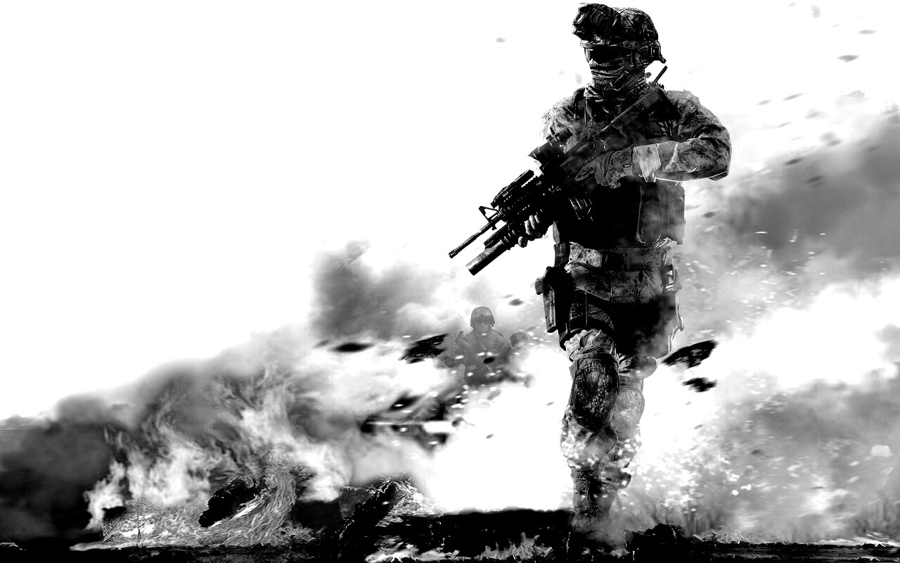 Солдат на фоне огня обои