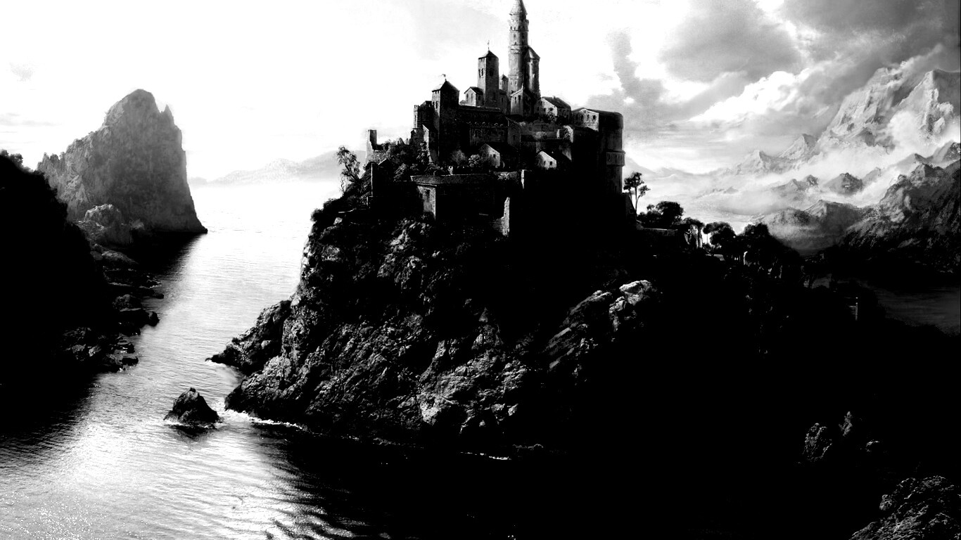Замок на скале обои