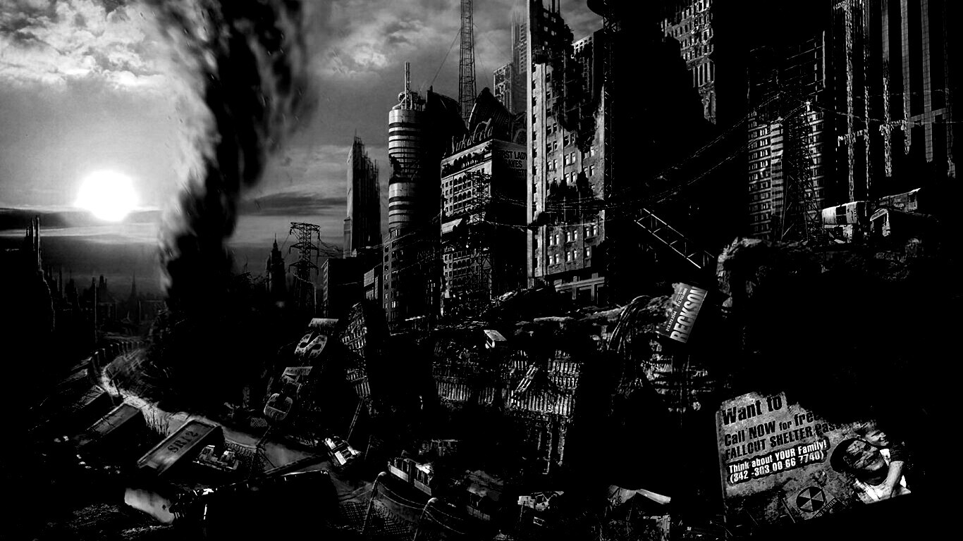 Торнадо в разрушенном городе обои