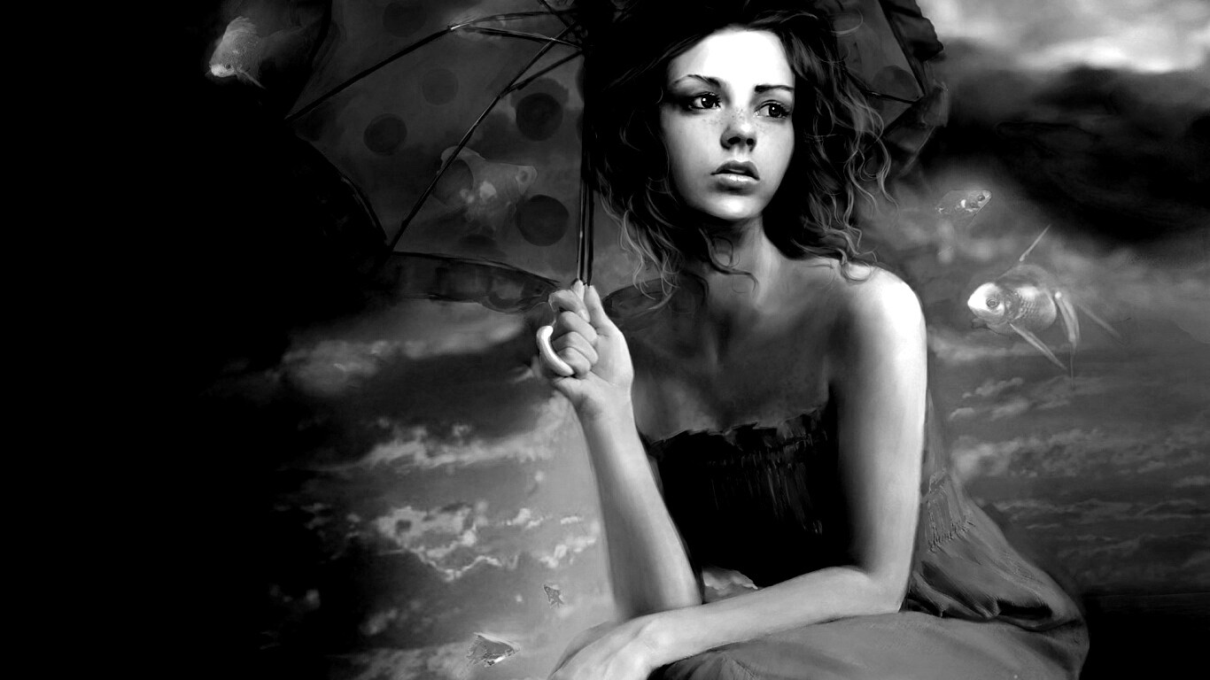 Девушка с зонтиком обои