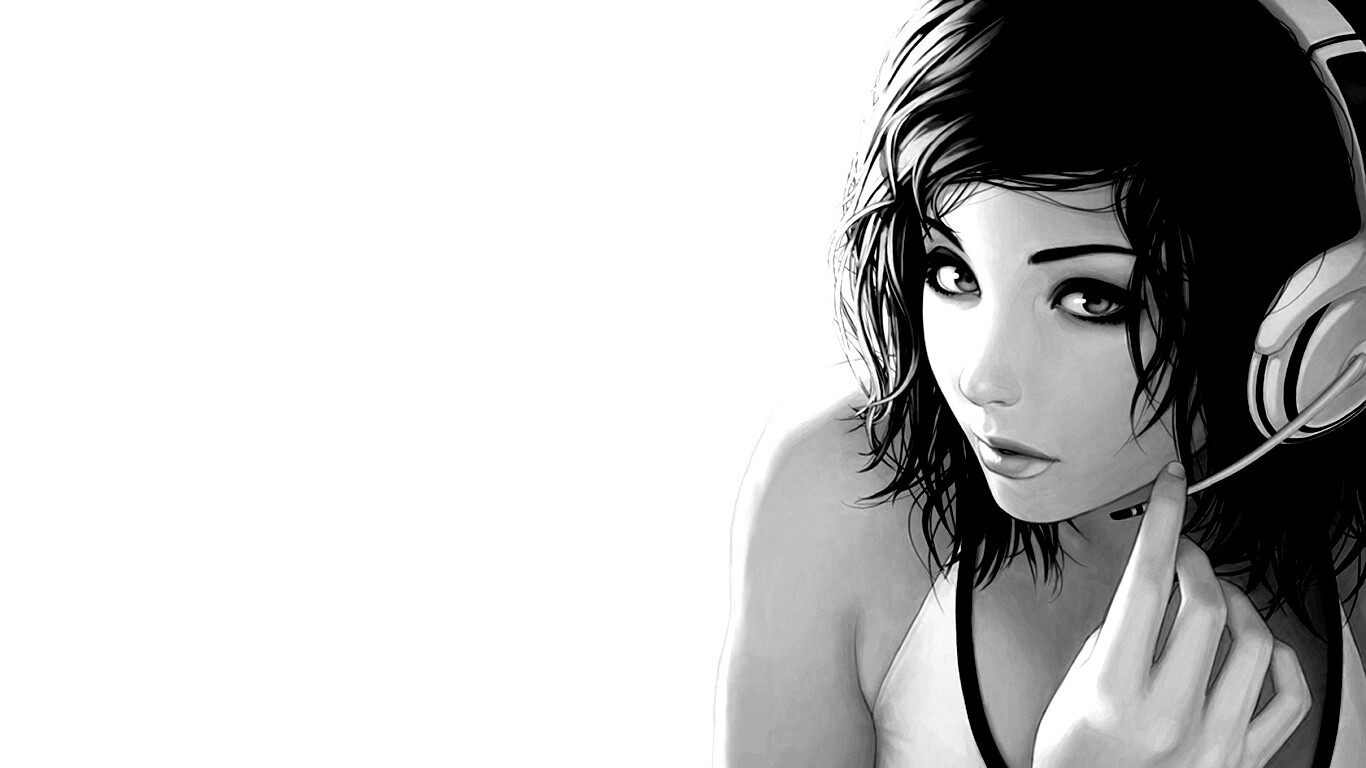 Сексуальная девушка в наушниках с микрофоном обои