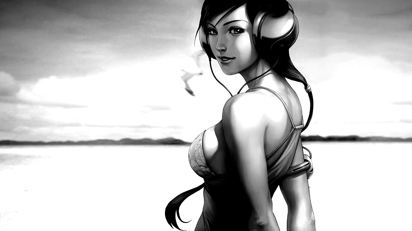 Девушка в наушниках обои