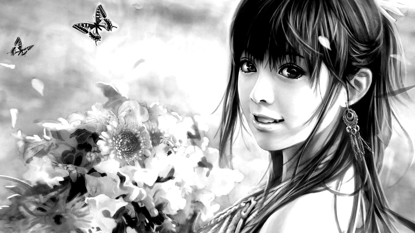 Девушка с цветами обои