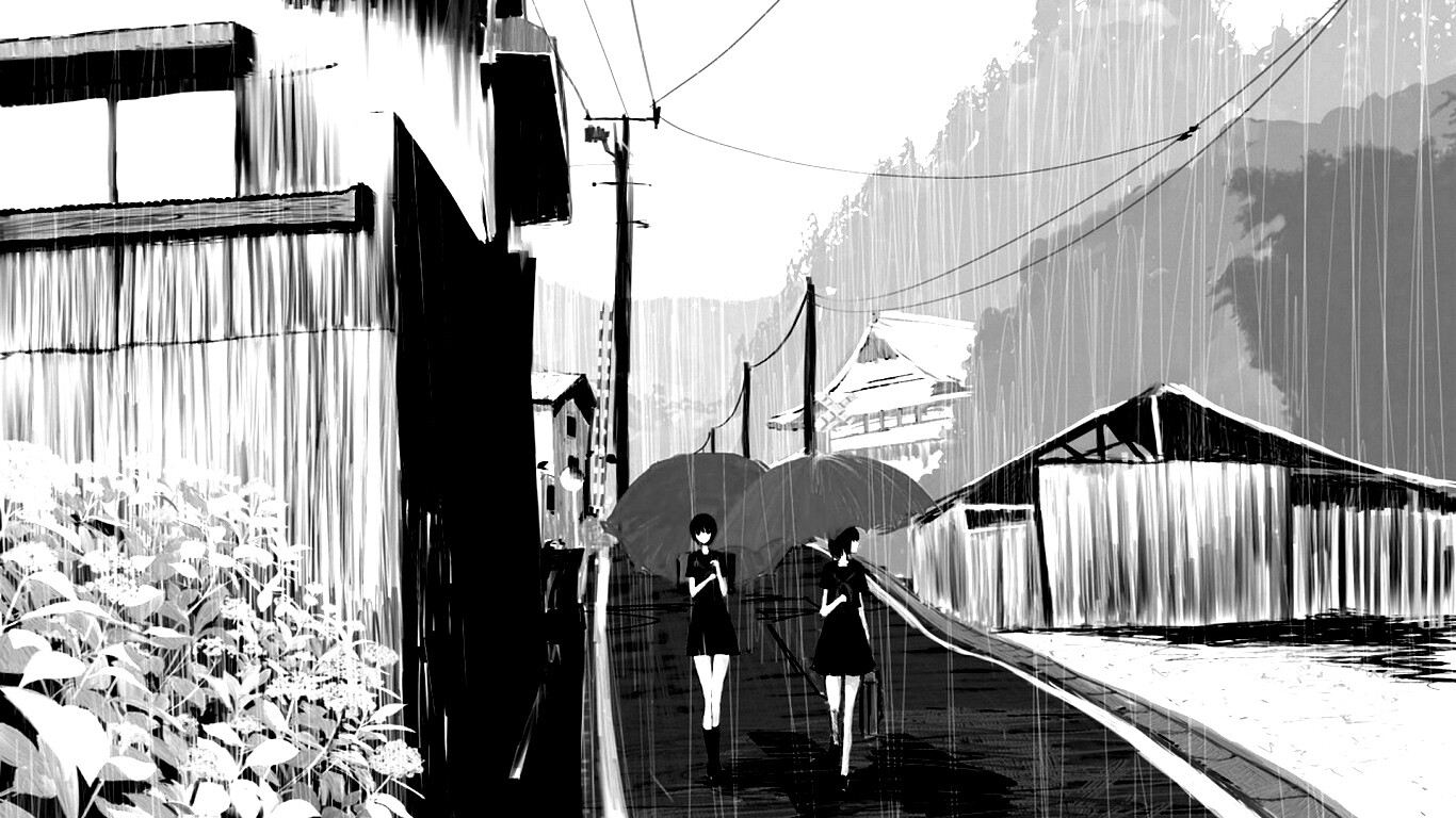 Девушки с красными зонтами обои