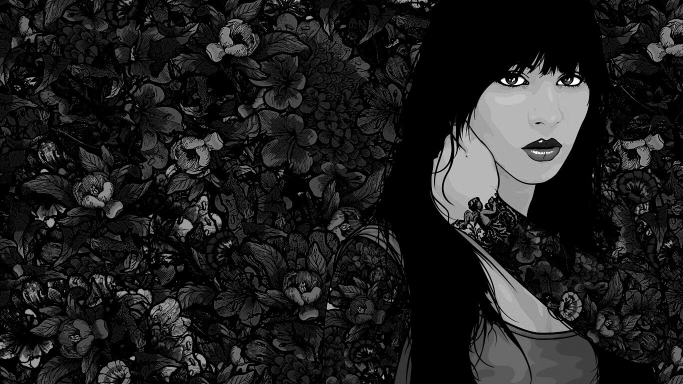 Девушка с цветочной тату обои