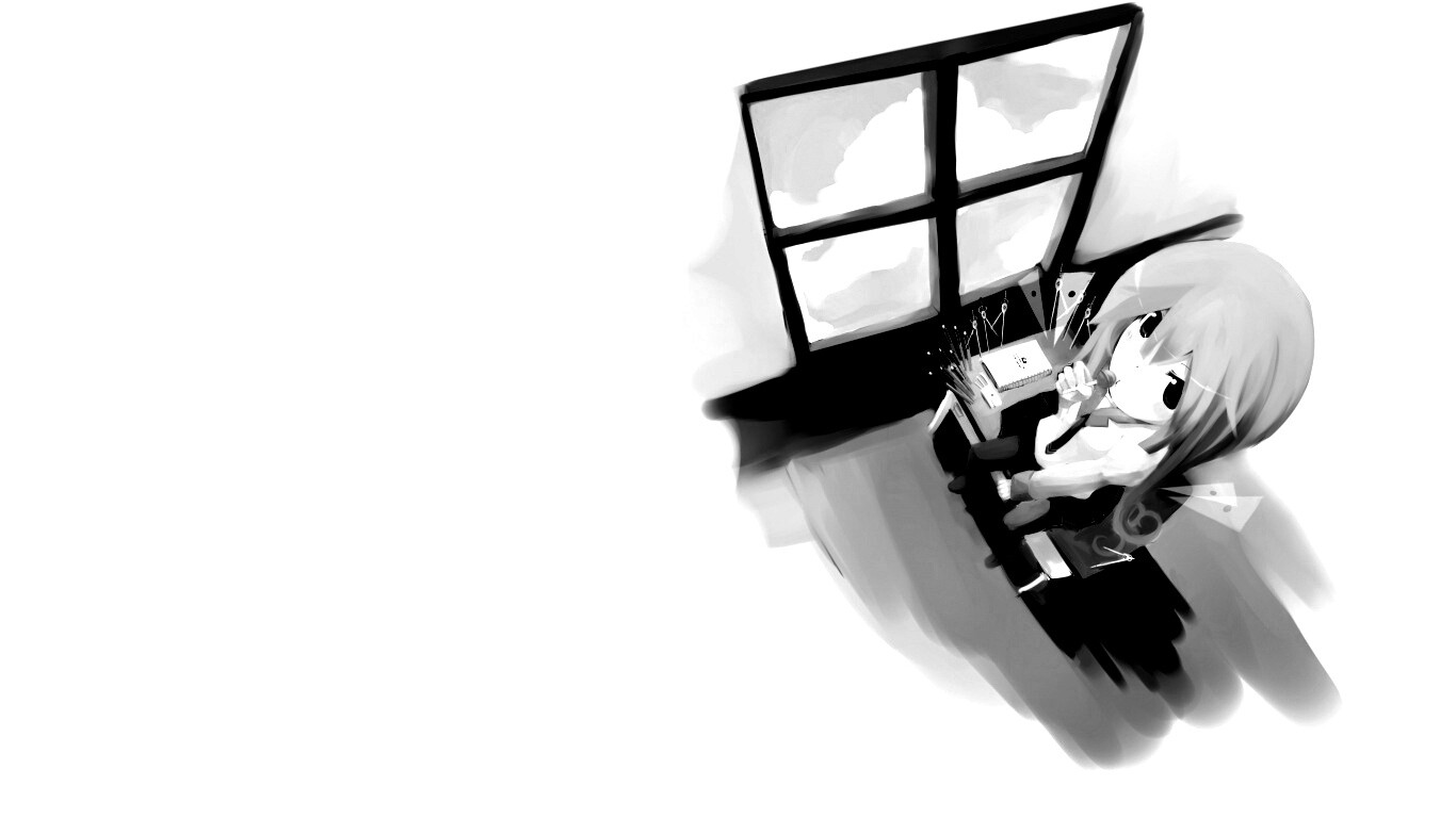 Школница с конфетой у окна обои