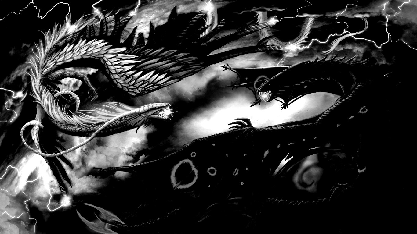 Живописная битва молнии и огня обои