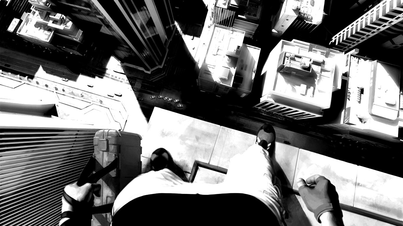 Фейт на краю небоскреба обои