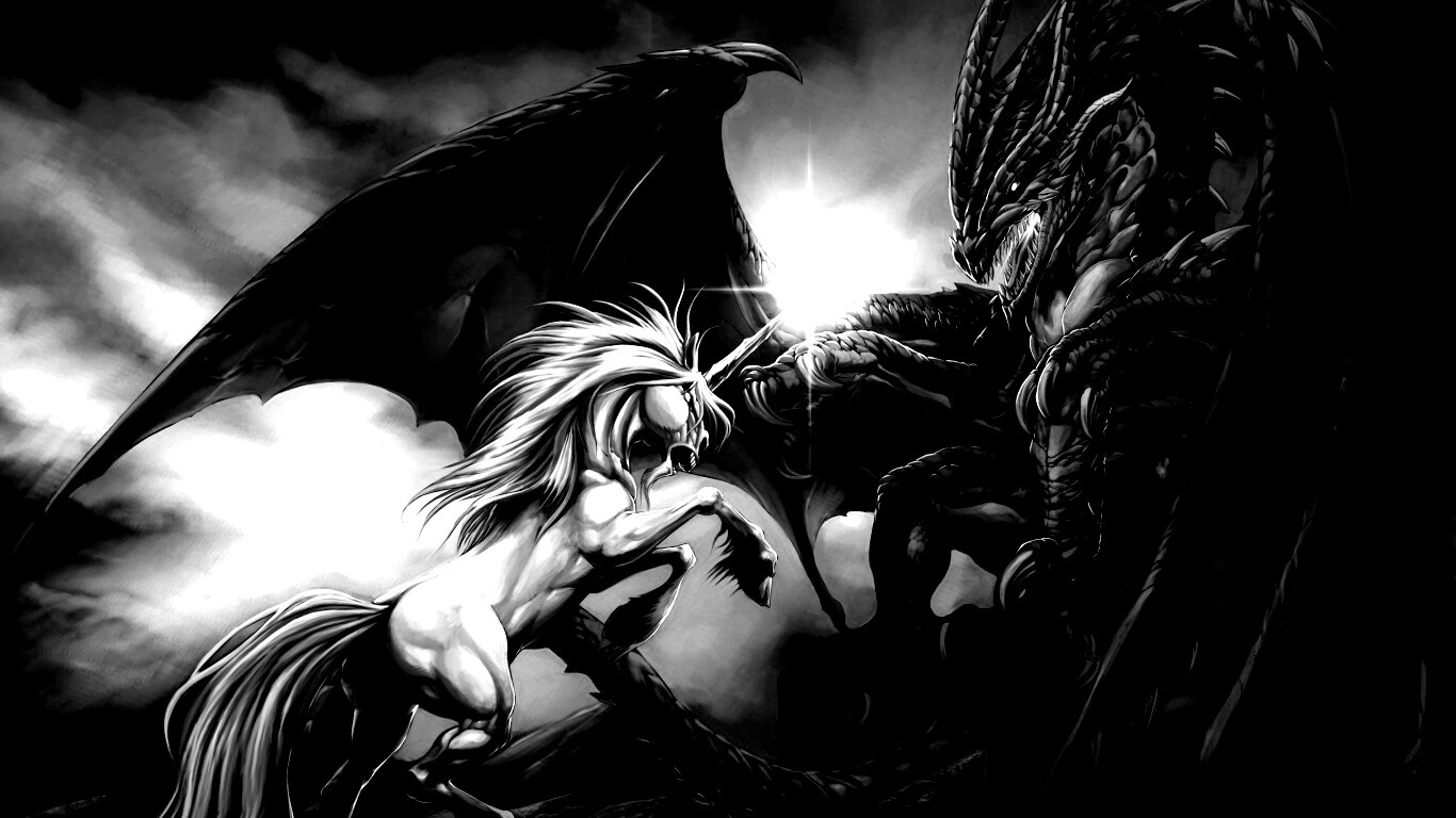 Дракон и единорог обои