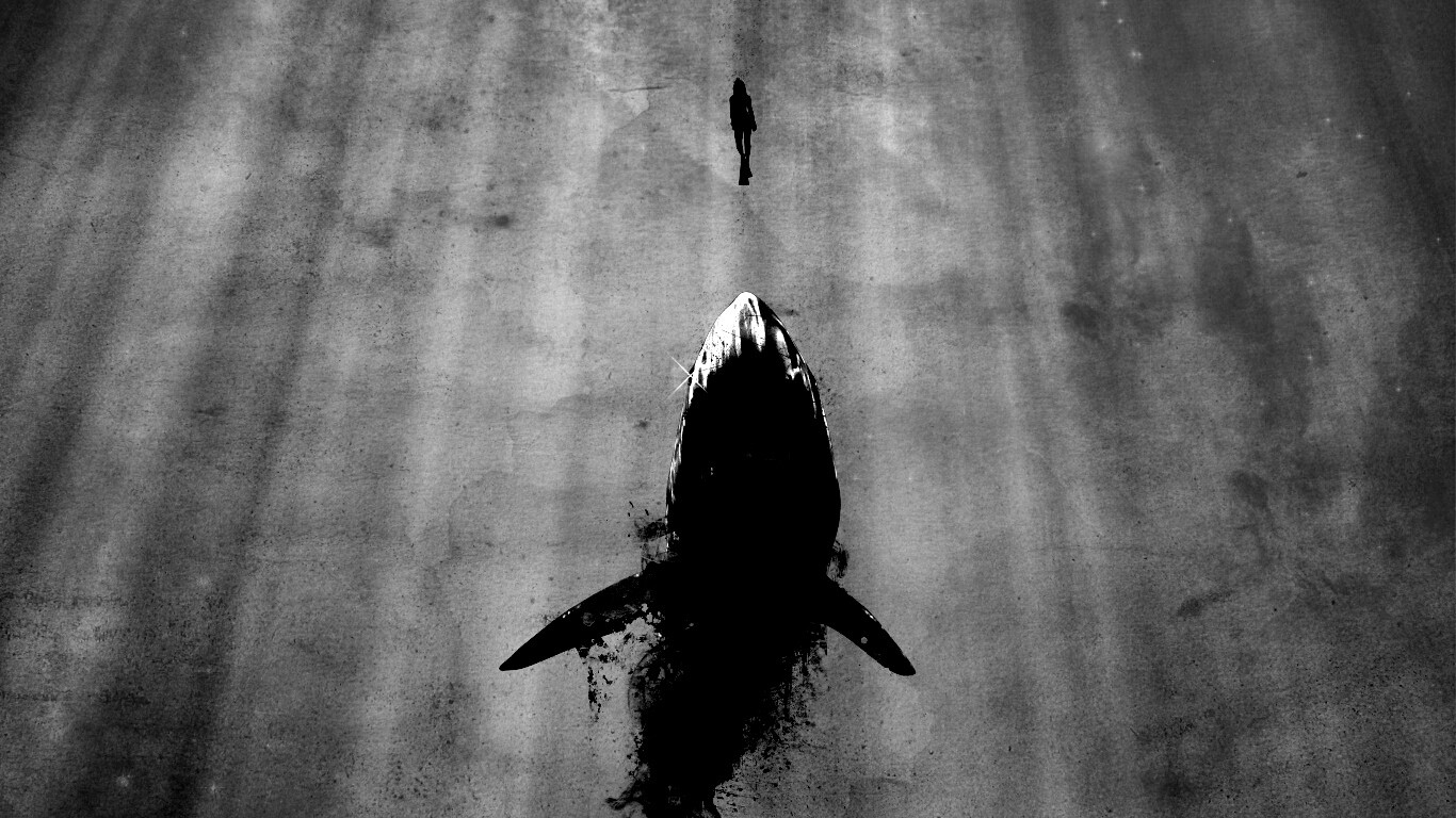 Акула гонится за человеком обои