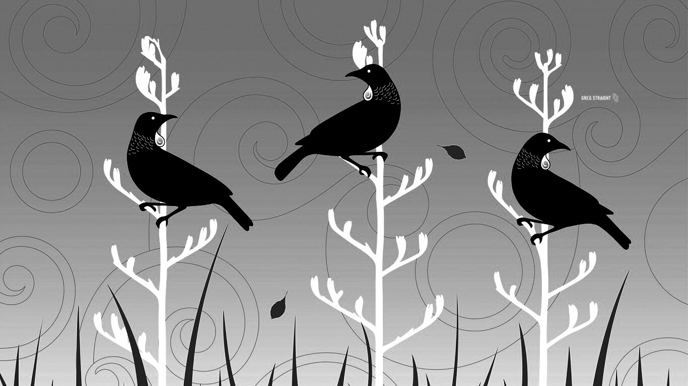 Векторные стилизованные птицы на ветках дерева обои