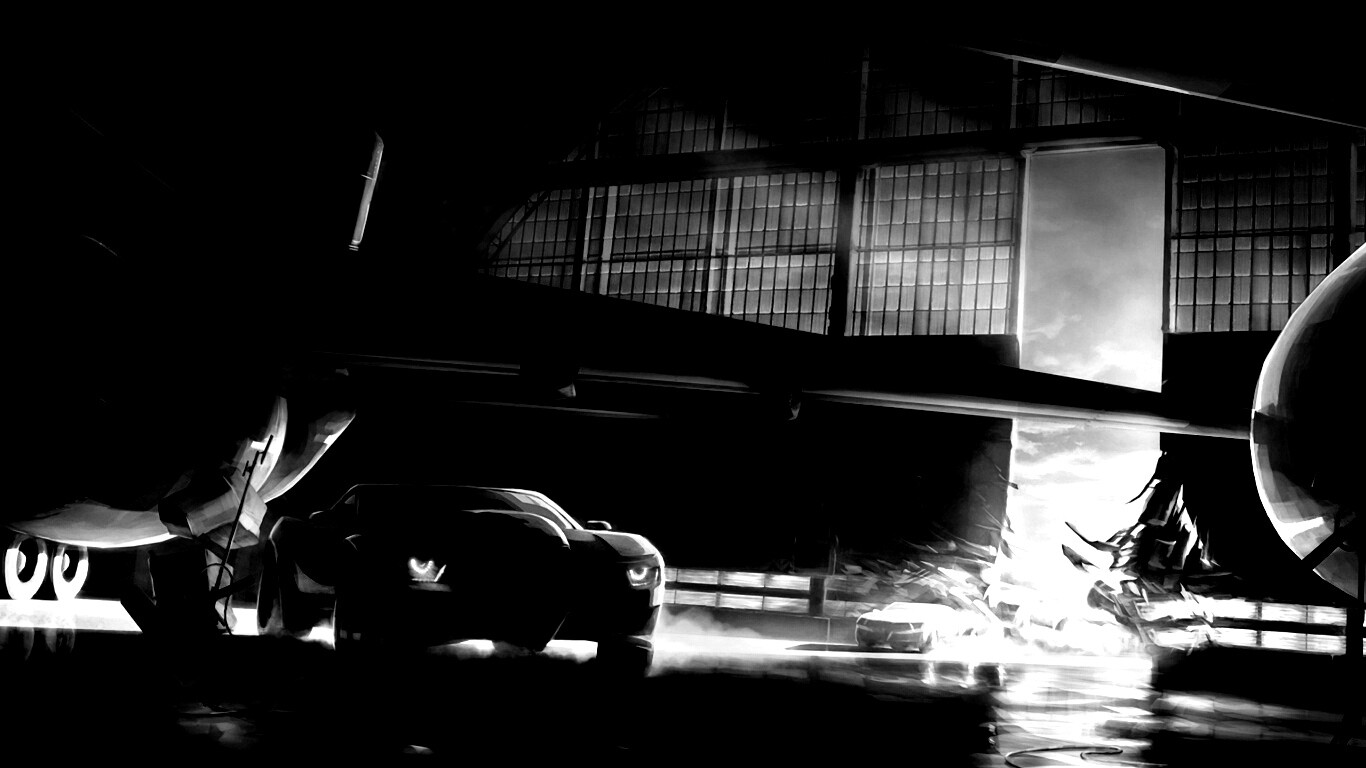 Машины въезжают в ангар обои