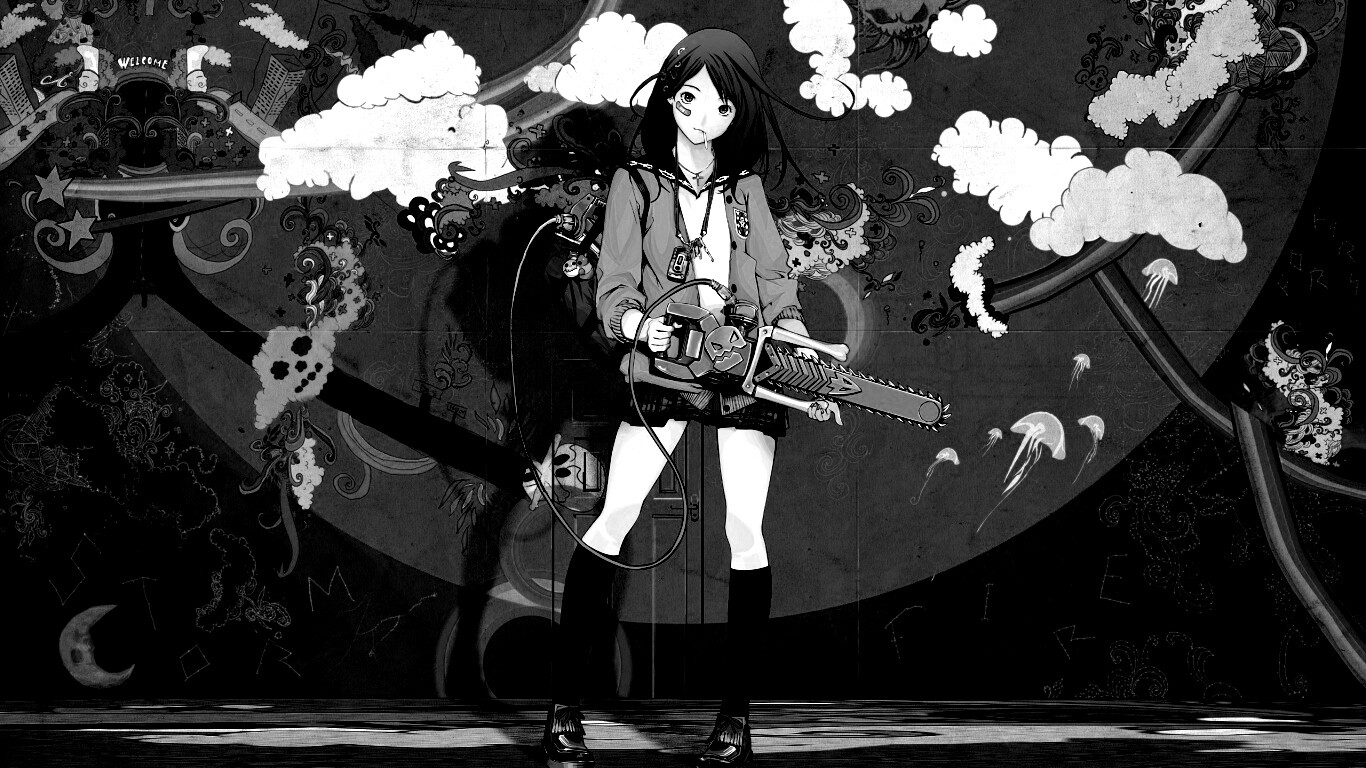 Девушка с бензопилой обои