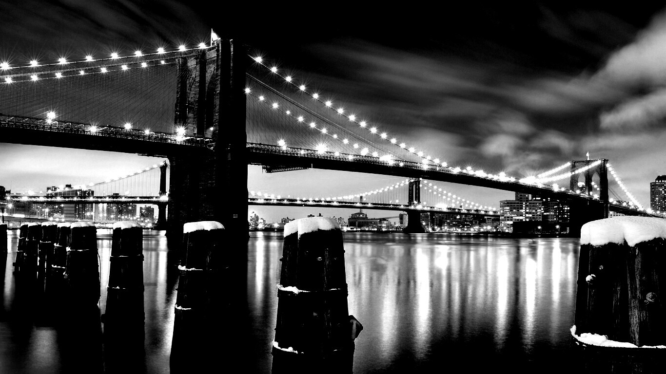 Бруклинский мост зимой HDR обои