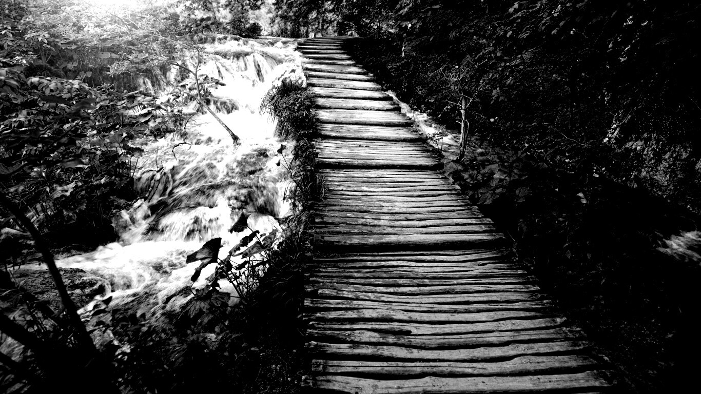 Деревянная дорожка над ручьем обои