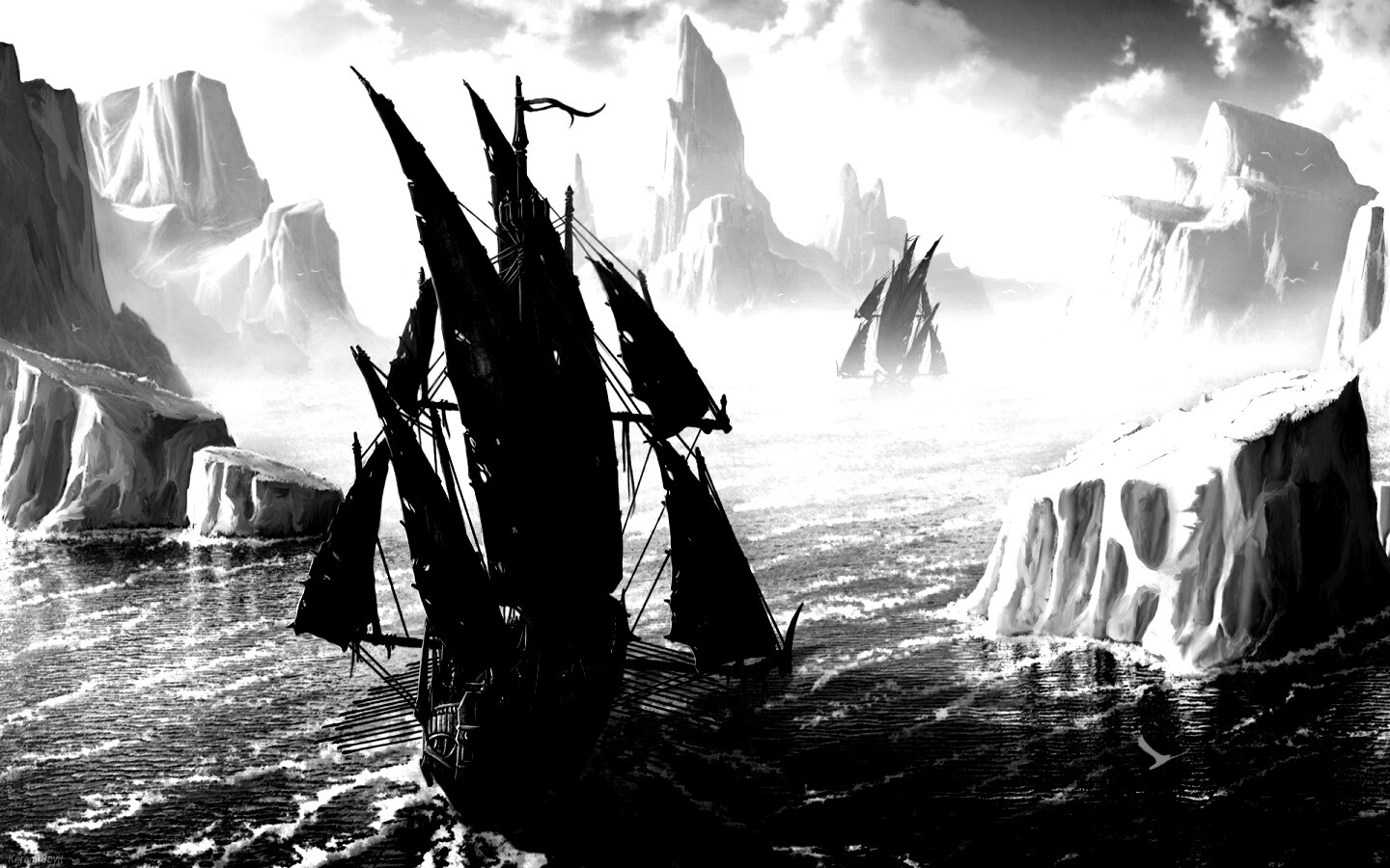 Корабли во льдах обои