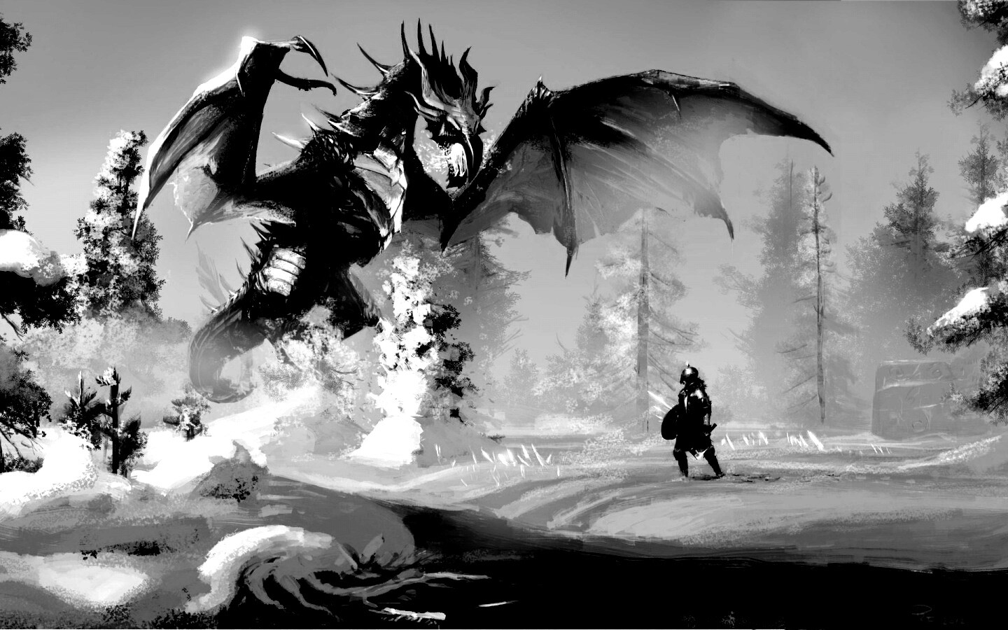 Скайрим: битва с ледяным драконом обои